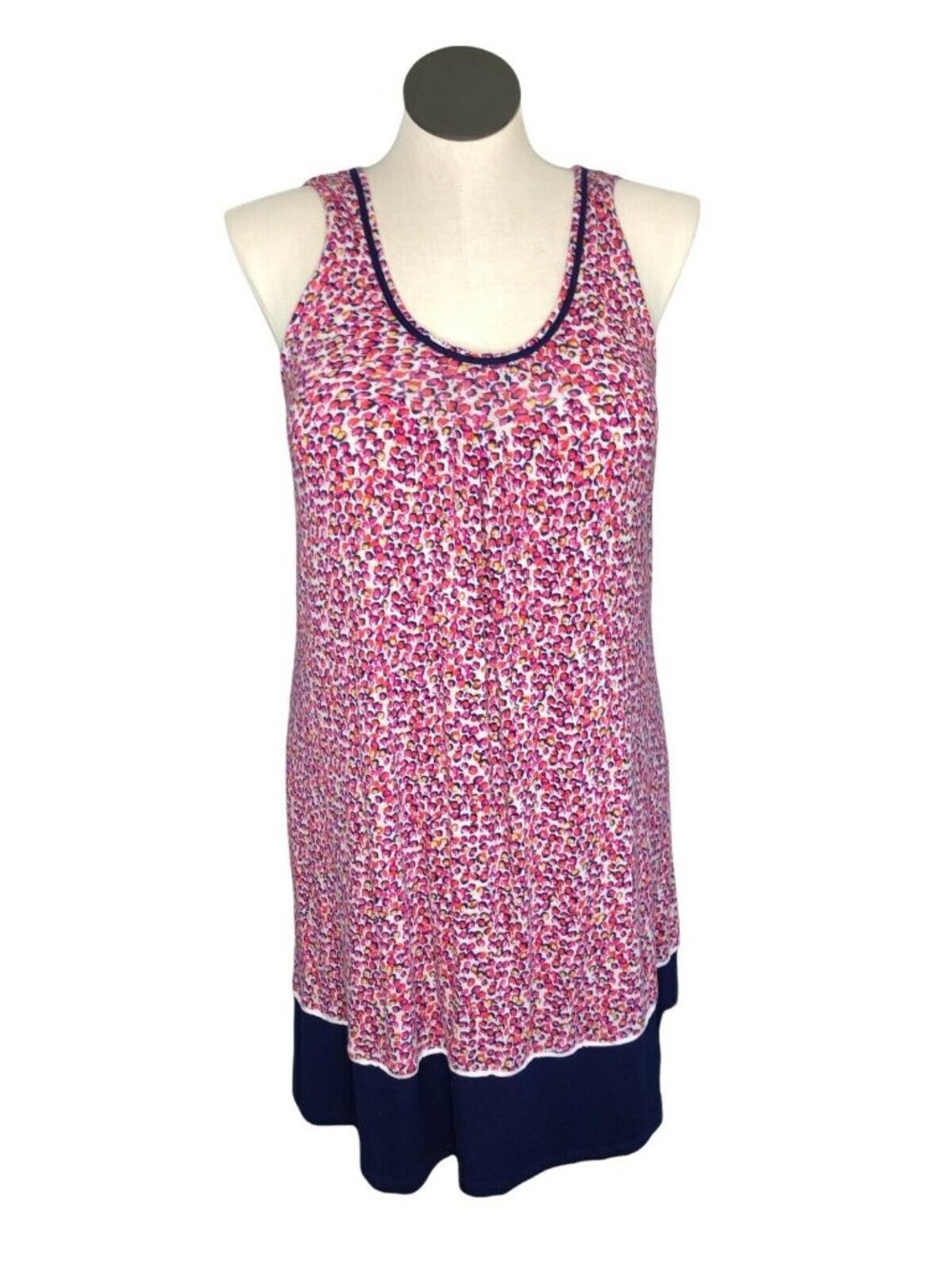 DKNY Dress Long Tunic Sleeveles Womens L 14-16 Pink Blue T Shirt Summer Stretch